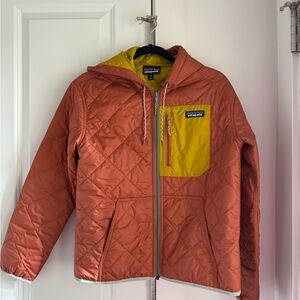 Patagonia Women's Diamond Bomber Quilted Hoody Jacket - Rust and Yellow